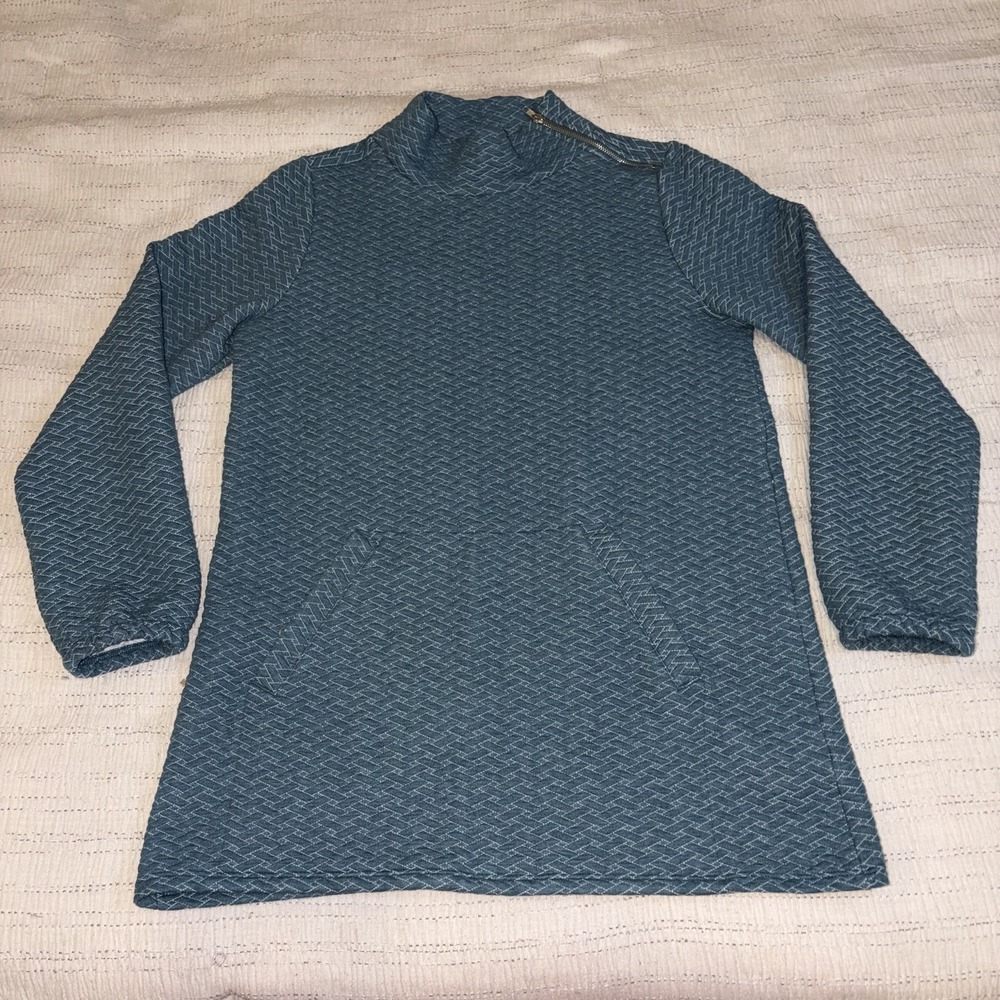 Soft Surroundings Tunic Top Womens Small Blue Textured Mock Neck Pullover Cozy